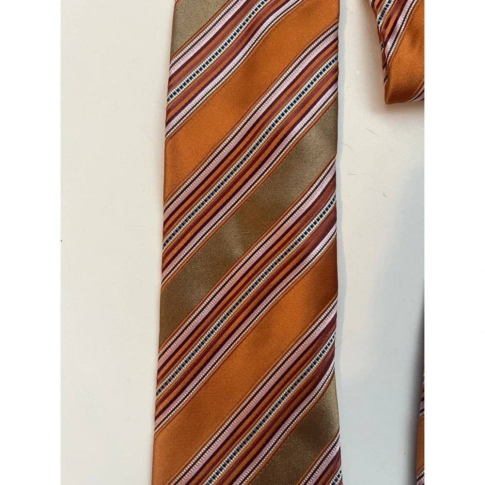 Vintage Ermenegildo Zegna Orange‎ Gold Striped Men's Luxury Tie